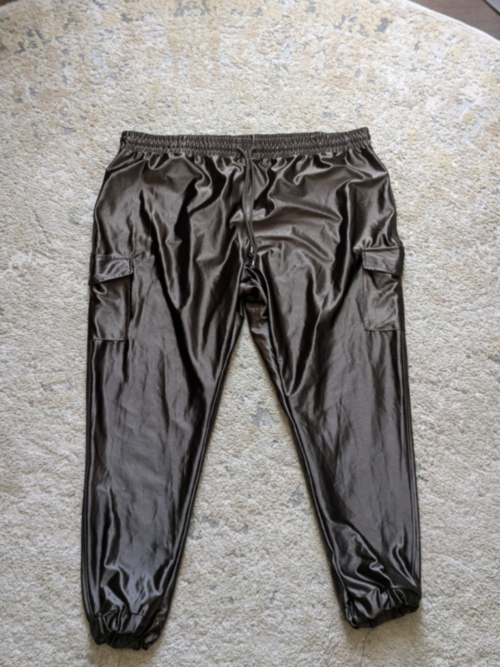 George Plus Size 3X Women's Satin Look Green Cargo Jogger W/Elastic Hem Baggy